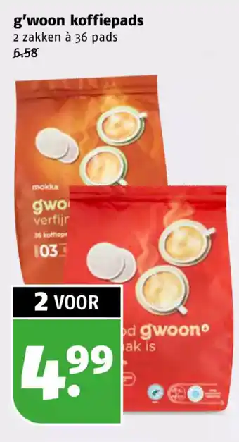 Poiesz g'woon koffiepads 2 zakken à 36 pads aanbieding