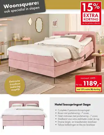 Woonsquare Hotel boxspringset saga aanbieding