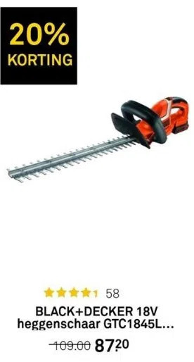Karwei Black+decker 18v heggenschaar gtc1845l20 incl. 2.0ah accu aanbieding