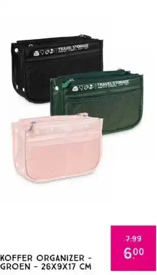 Xenos Koffer organizer - groen 26x9x17 cm aanbieding