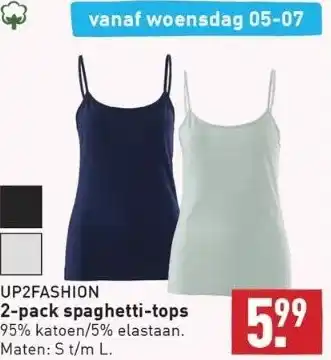 ALDI Up2fashion 2-pack spaghetti-tops 95% katoen/5% elastaan. maten: s t/m l. aanbieding