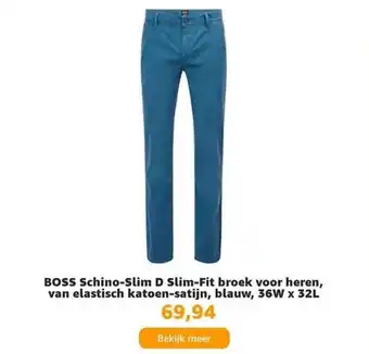 Amazon Boss schino-slim d slim-fit broek voor heren, van elastisch katoen-satijn, blauw, 36w x 32l aanbieding