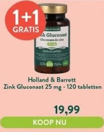 Holland & Barrett Zink gluconaat 25 mg - 120 tabletten aanbieding