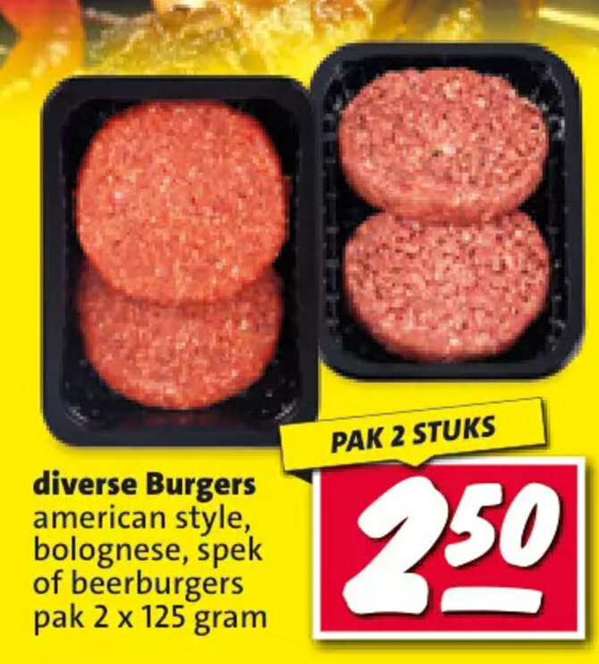 diverse Burgers american style, bolognese, spek of beerburgers pak 2 x