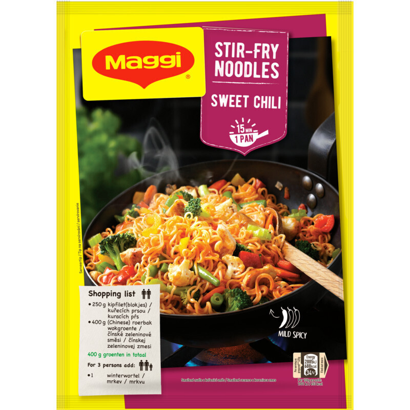Maggi stir fry noodles sweet chili aanbieding bij Albert Heijn
