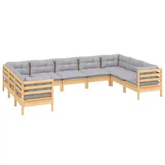 fonQ Vidaxl 9-delige loungeset met grijze kussens grenenhout aanbieding