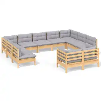 fonQ Vidaxl 11-delige loungeset met grijze kussens massief grenenhout aanbieding