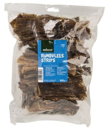 Welkoop Welkoop rundvlees strips - hondensnack - 500 gram aanbieding