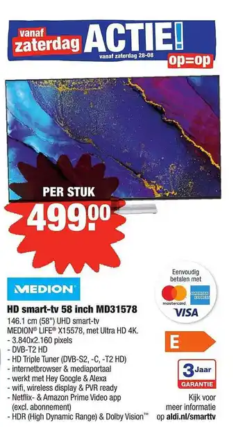 ALDI Medion HD Smart-TV 58 Inch MD31578 aanbieding