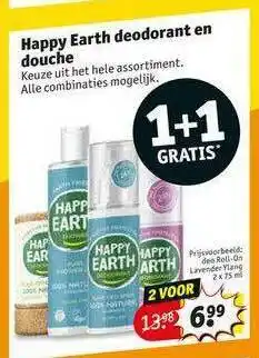 Kruidvat Happy Earth Deodorant En Douche 1+1 Gratis aanbieding