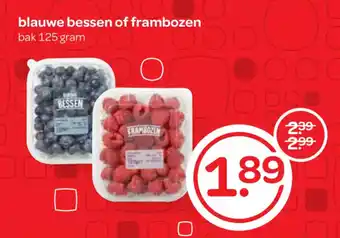 Spar blauwe bessen of frambozen bak 125 gram aanbieding