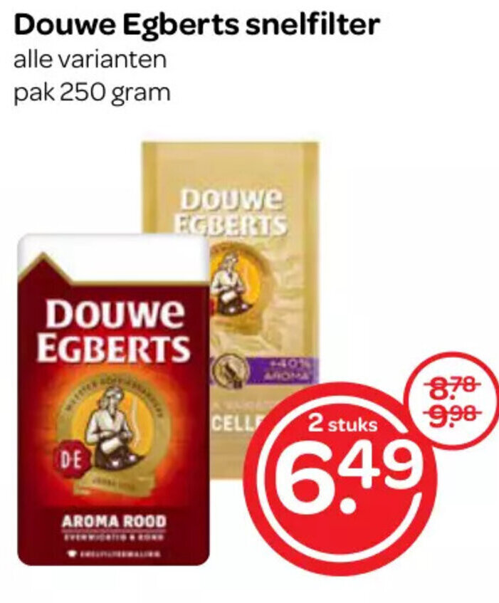 Douwe Egberts snelfilter pak 250 gram aanbieding bij Spar