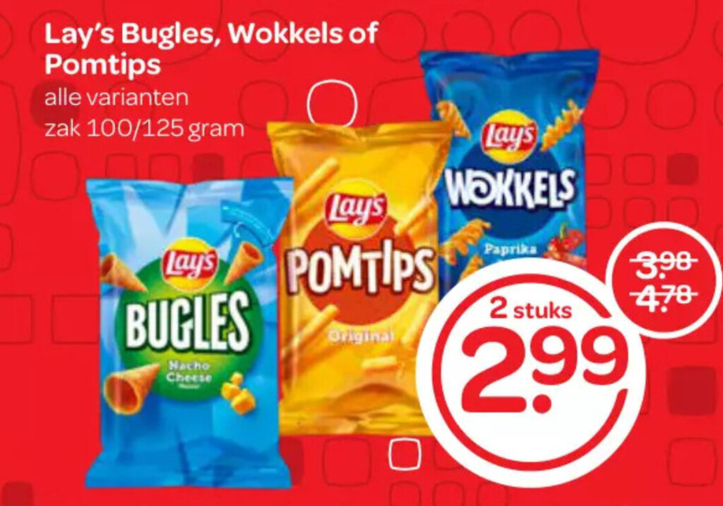 Lay's Bugles, Wokkels of Pomtips alle varianten zak 100/125 gram