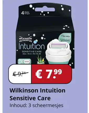 Voordeeldrogisterij Wilkinson Intuition Sensitive Care Inhoud: 3 scheermesjes aanbieding