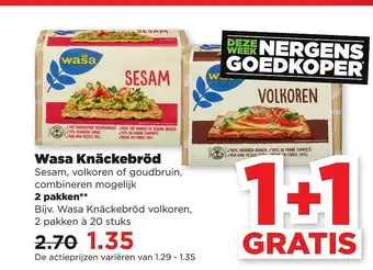 PLUS Wasa Knäckebröd 1+1 Gratis aanbieding