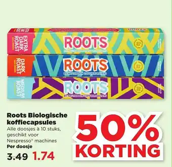 PLUS Roots Biologische Koffiecapsules 50% Korting aanbieding