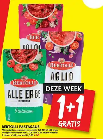 Dekamarkt Bertolli Pastasaus 1+1 Gratis aanbieding