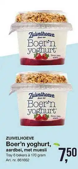 Bidfood Zuivelhoeve Boer'n Yoghurt, Aardbei, Met Muesli 170g aanbieding