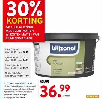 Kluswijs WIJZONOL MUURVERF MAT 2,5 liter aanbieding