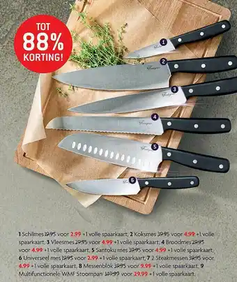 Dekamarkt Schilmes, Koksmes, Vleesmes, Broodmes, Santoku Mes, Universeel Mes, Steakmessen, Messenblok Of Multifunctionele WMF Stoompan aanbieding