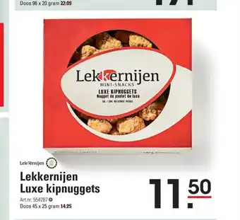 Sligro Lekkernijen Luxe kipnuggets Art.nr. 554287* Doos 45 x 25 gram 14.25 aanbieding