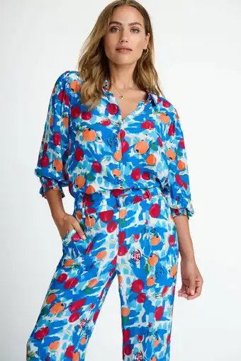 Wehkamp Pom amsterdam blouse pomegranate blue met all over print blauw/rood/oranje aanbieding