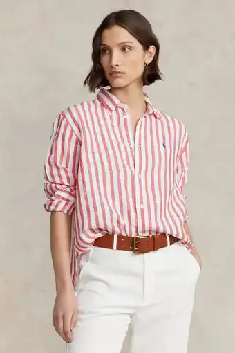 Wehkamp Polo ralph lauren gestreepte linnen blouse rood aanbieding