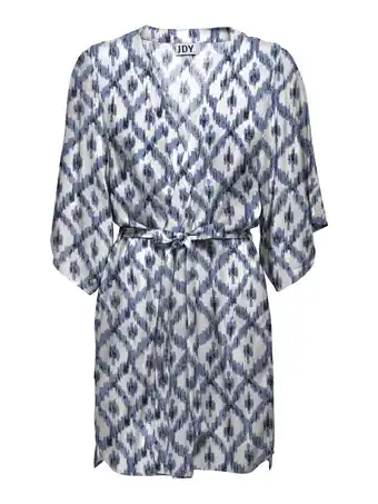 Wehkamp Jdy kimono jdystar met all over print en ceintuur blauw/wit aanbieding