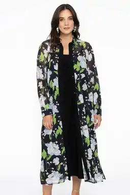 Wehkamp Yoek blouse met all over print donkerblauw/groen/lichtblauw aanbieding