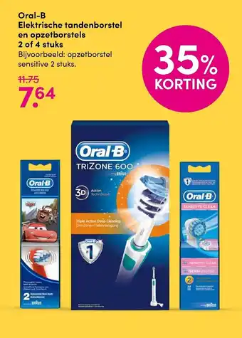 DA Oral-B elektrische tandenborstel en opzetborstels 2 of 4 stuks aanbieding