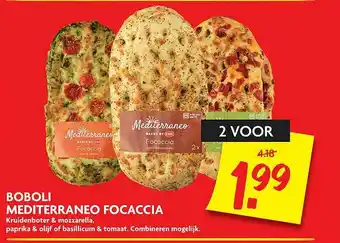 Dekamarkt Boboli Mediterraneo Focaccia Kruidenboter & Mozzarella, Paprika & Olijf Of Basillicum & Tomaat aanbieding