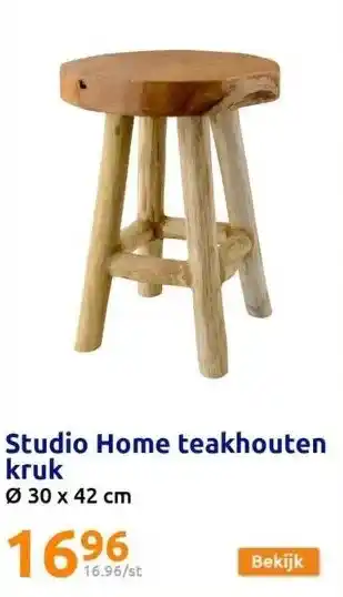 Action Studio home teakhouten kruk aanbieding