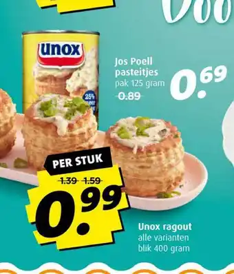 Boni Jos Poell Pasteitjes Of Unox Ragout aanbieding