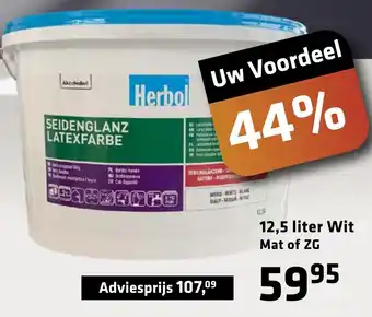 De voordeelmarkt Herbol latex wit mat 12,5 kilo aanbieding