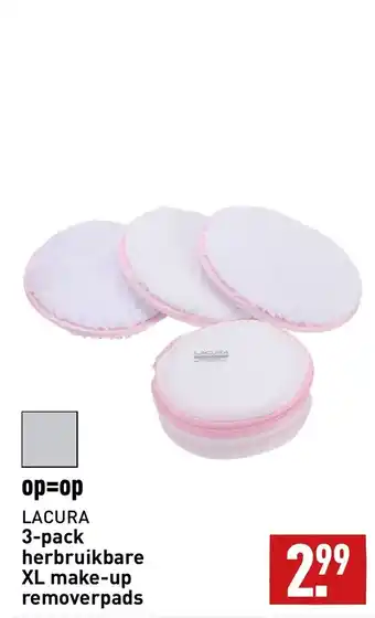 ALDI LACURA 3-pack herbruikbare XL make-up removerpads aanbieding