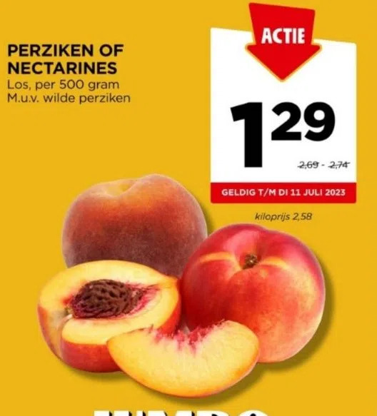 Perziken of nectarines los, per 500 gram m.u.v. wilde perziken aanbieding bij Jumbo
