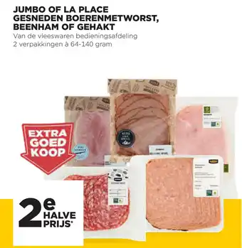 Jumbo Jumbo of La Place Gesneden Boerenmetworst, beenham of gehakt 2*64-140g aanbieding