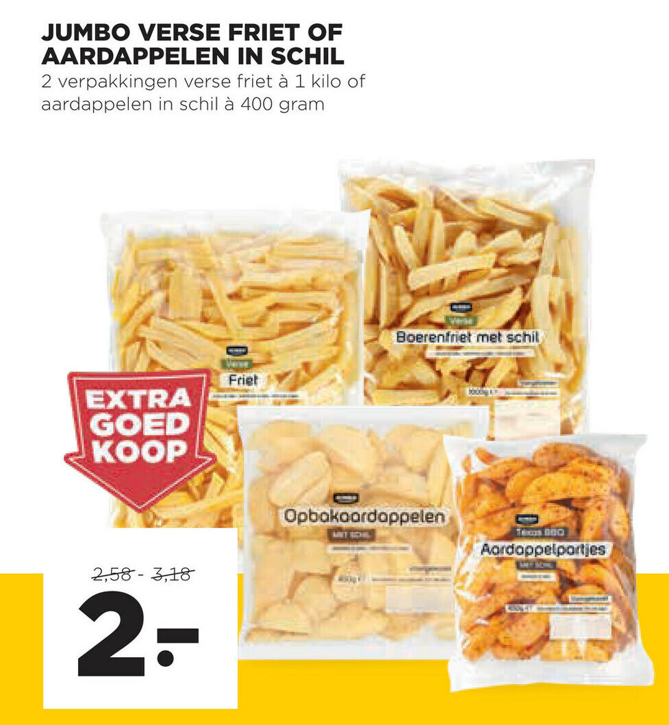 Jumbo Verse Friet of aardappelen in chi 2*1kg/400g aanbieding bij Jumbo