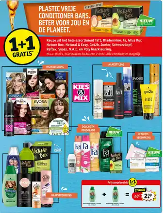 Kruidvat Taft,Diadermine,Fa,Gliss Kur,Nature Box,Natural&Easy,Got2b,Junior,Schwarzkopf,Reflex,Syoss,N.A.E en Poly haarkleuring 1+1 aanbieding