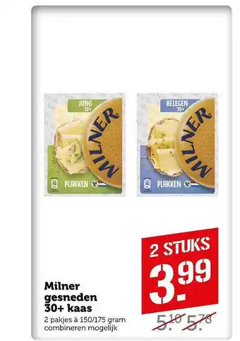 Coop Milner gesneden 30+ kaas aanbieding