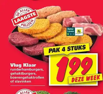 Nettorama Vlug klaar runderhamburgers, gehaktburgers, boerengehaktrollen of slavinken aanbieding