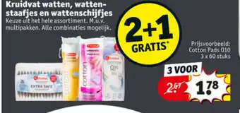 Kruidvat Kruidvat watten, wattenstaafjes en wattenschifjes 2+1 aanbieding