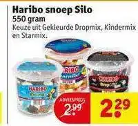 Kruidvat Haribo snoep silo gekleurde dropmix, kindermix en starmix 550 gram aanbieding