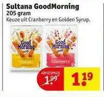 Kruidvat Sultana goodmorning cranberry en golden syrup 205 gram aanbieding