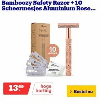 Bol.com Bamboozy safety razor + 10 scheermesjes aluminium rose gold goud unisex voor vrouwen scheermes aanbieding