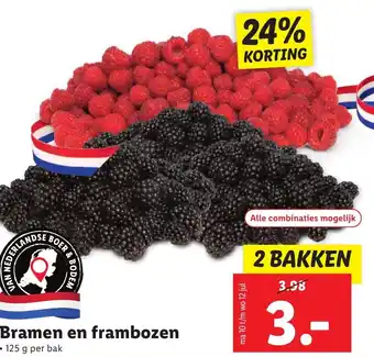 Lidl Bramen en frambozen 125 g per bak aanbieding