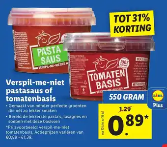 Lidl Verspil-me-niet pastasaus of tomatenbasis 550 GRAM aanbieding