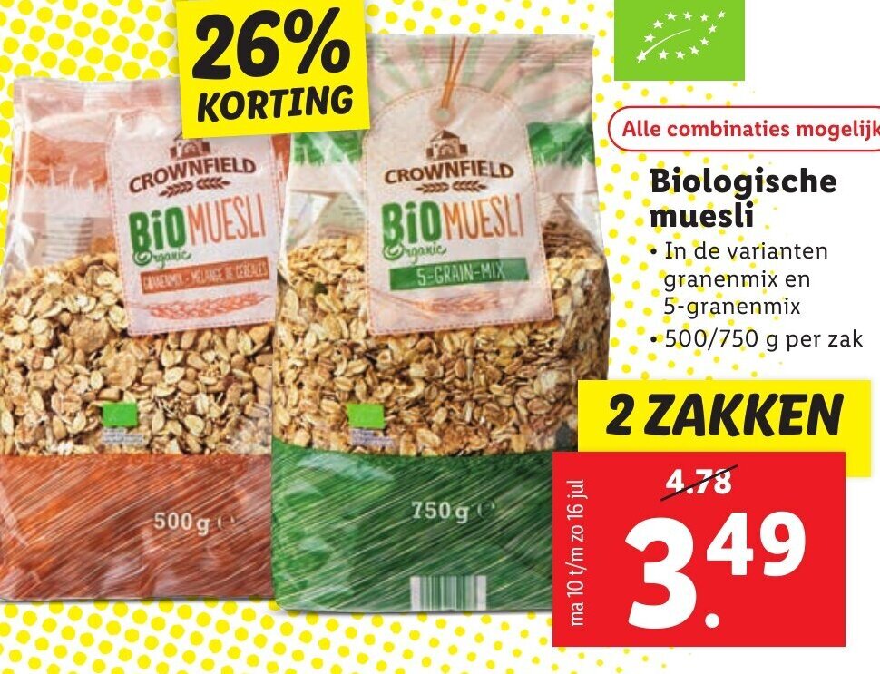 Biologische muesli 500/750 g per zak aanbieding bij Lidl
