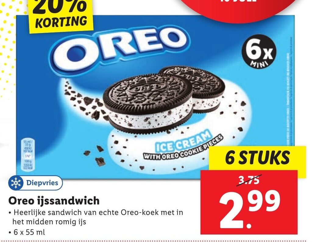 Oreo ijssandwich 6 x 55ml aanbieding bij Lidl