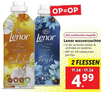 Lidl Lenor wasverzachter In de varianten amber & orchidee en zeebries 861 ml, 40 wasbeurten per fles aanbieding